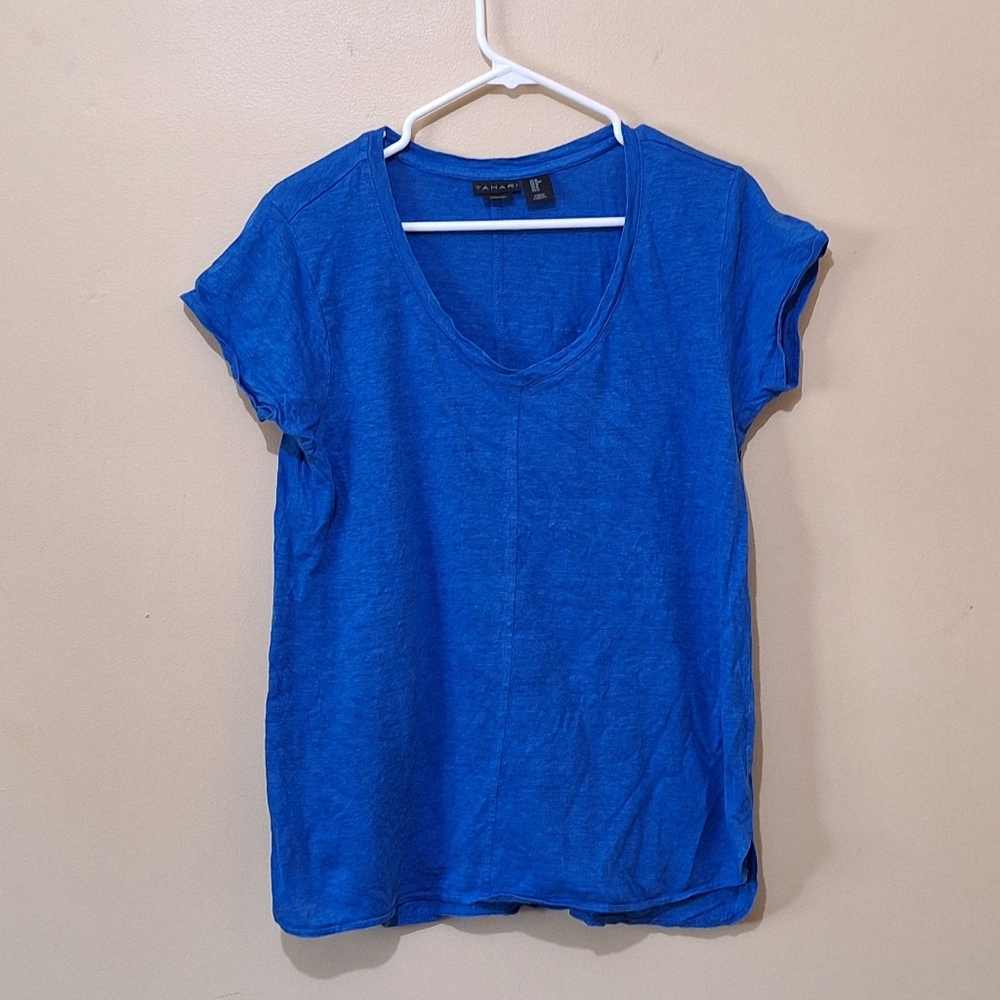 Tahari Blue Linen Top